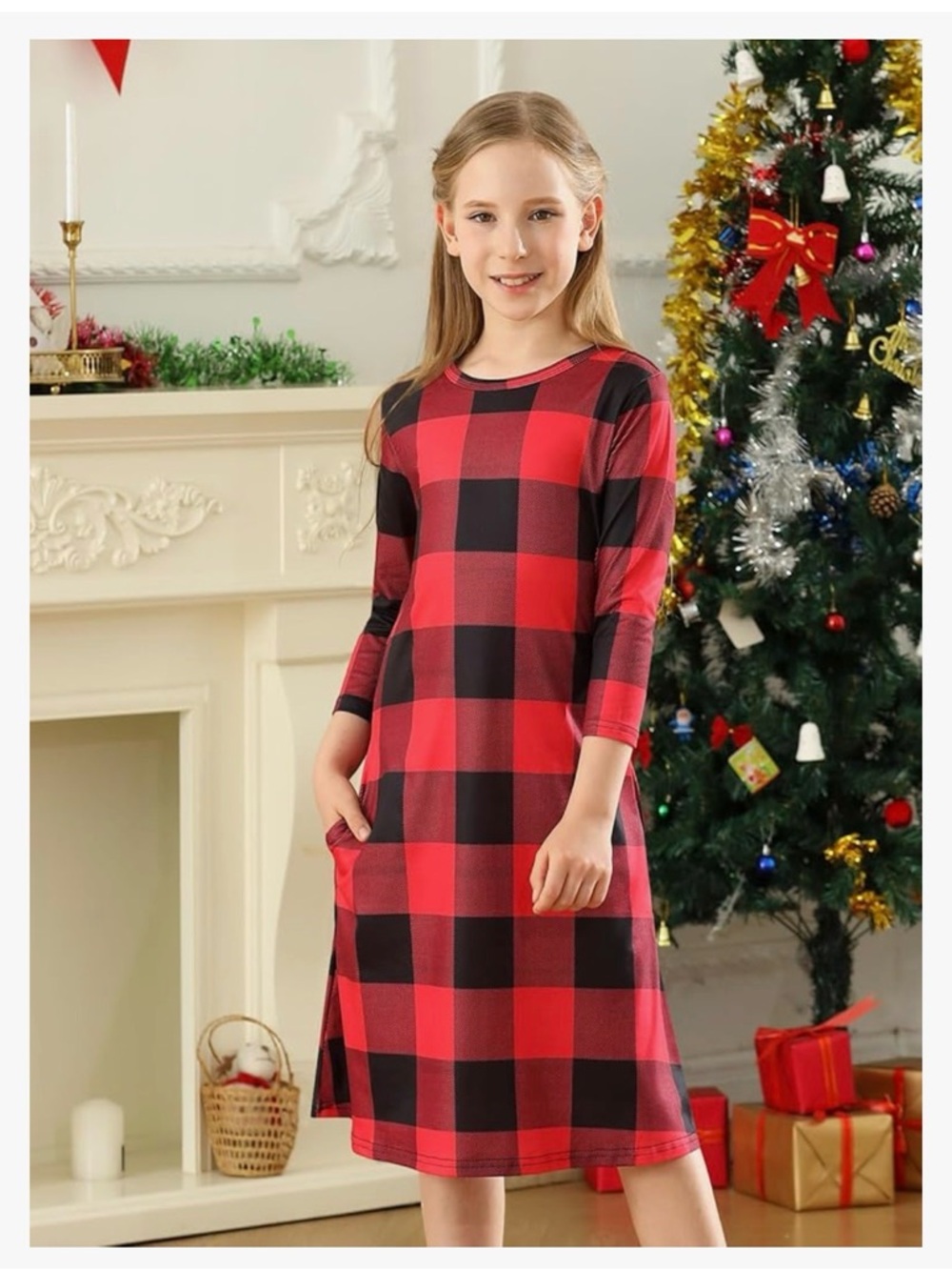 Girls Red & Black Buffalo Plaid Shift Dress